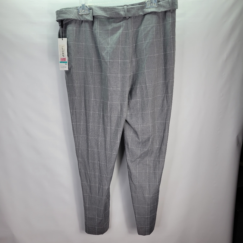 NWT Calvin Klein 2 Piece Gray White Plaid Suit Jacket & Pants w Belt Size 16 - Picture 10 of 16